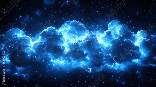 Electric storm Blue cloud with lightning and stardust