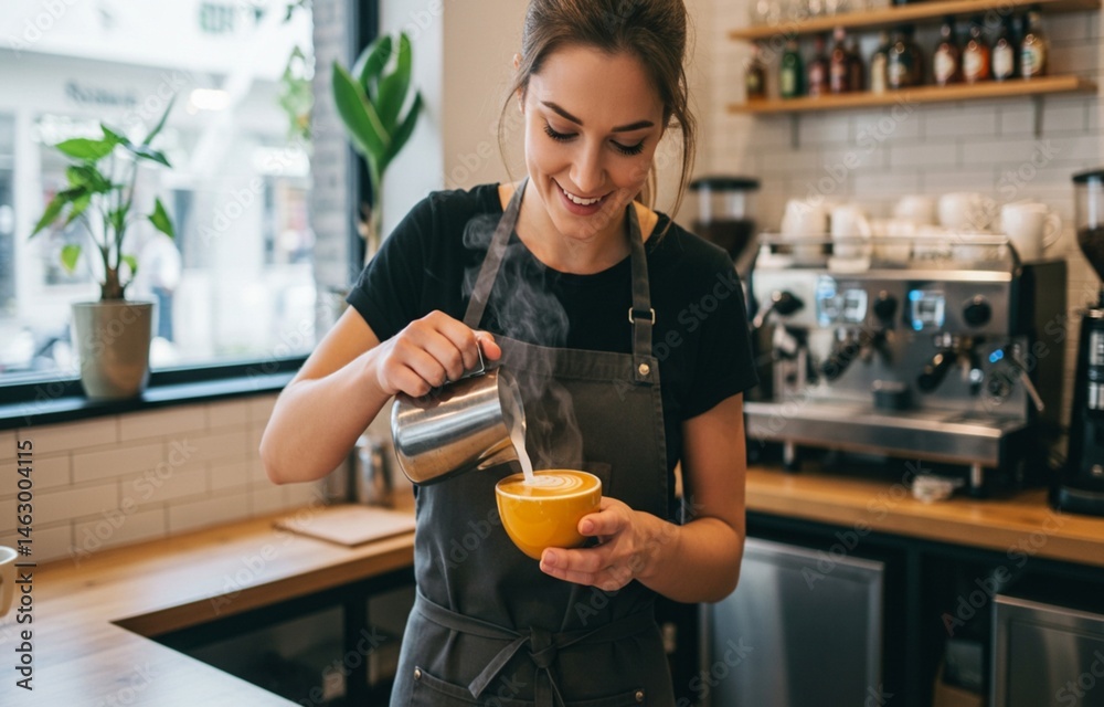 Fototapeta premium Barista Making Latte Art in Stylish Café