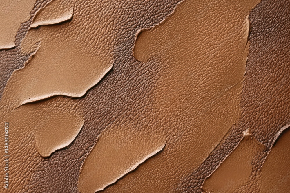 Close-up of peeled and cracked brown leather surface showing texture and damaged areas