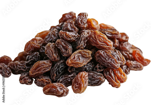 Delicious brown raisins close up studio shot food photography dark vine on transparent background