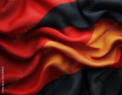 Obraz na płótnie Close-up of a soft, flowing fabric featuring bold red, black, and orange colors with smooth folds and a silky texture w salonie