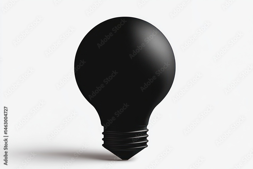 matte black light bulb casting soft shadow on white background with minimalistic and modern aesthetic