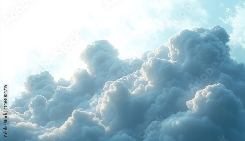 Obraz na płótnie Bright daylight illuminating large, fluffy cumulus clouds with soft shadows and a sense of vastness and tranquility w salonie