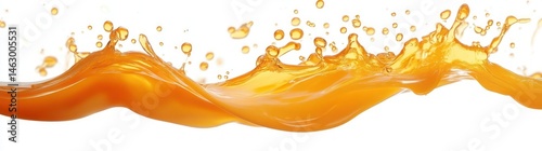 Obraz na płótnie dynamic close-up of orange liquid splash with flowing motion and droplets suspended in air on white background w salonie