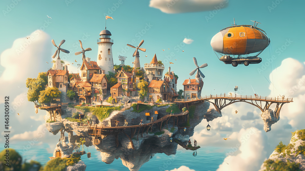 Obraz premium whimsical floating island village