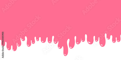 Bright pink doodle melting liquid substance border isolated on white background. Vector cute sweet melt strawberry ice cream illustration for advertising banner design, cream surface, sauce poster