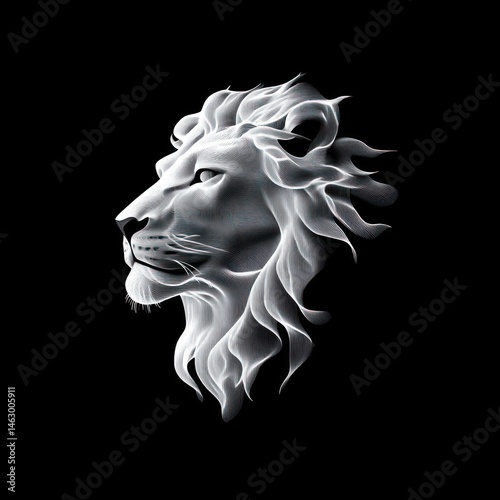 Obraz na płótnie stylized white lion head with flowing mane on black background emitting a dynamic and powerful presence w salonie