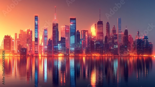 A cityscape of high-rise office towers and business centers with gleaming glass facades, perfectly aligned for a banner background representing economic and corporate growth 