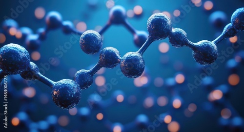 Obraz na płótnie Close-up 3d rendering of a blue molecular structure with connected spherical atoms illuminated in a soft focus environment w salonie