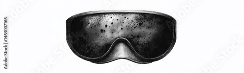 Obraz na płótnie Close-up of a single worn and weathered black eye mask with visible stains and texture on a white background w salonie