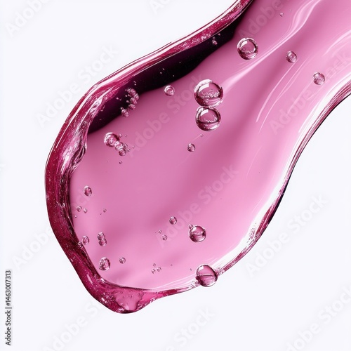 Obraz na płótnie Close-up of smooth pink transparent gel with bubbles inside against white background showing glossy texture and fluid motion w salonie