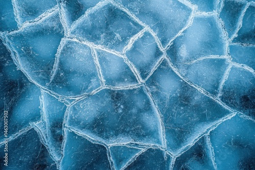 Obraz na płótnie Close-up view of cracked blue ice with intricate jagged patterns and frosty texture w salonie