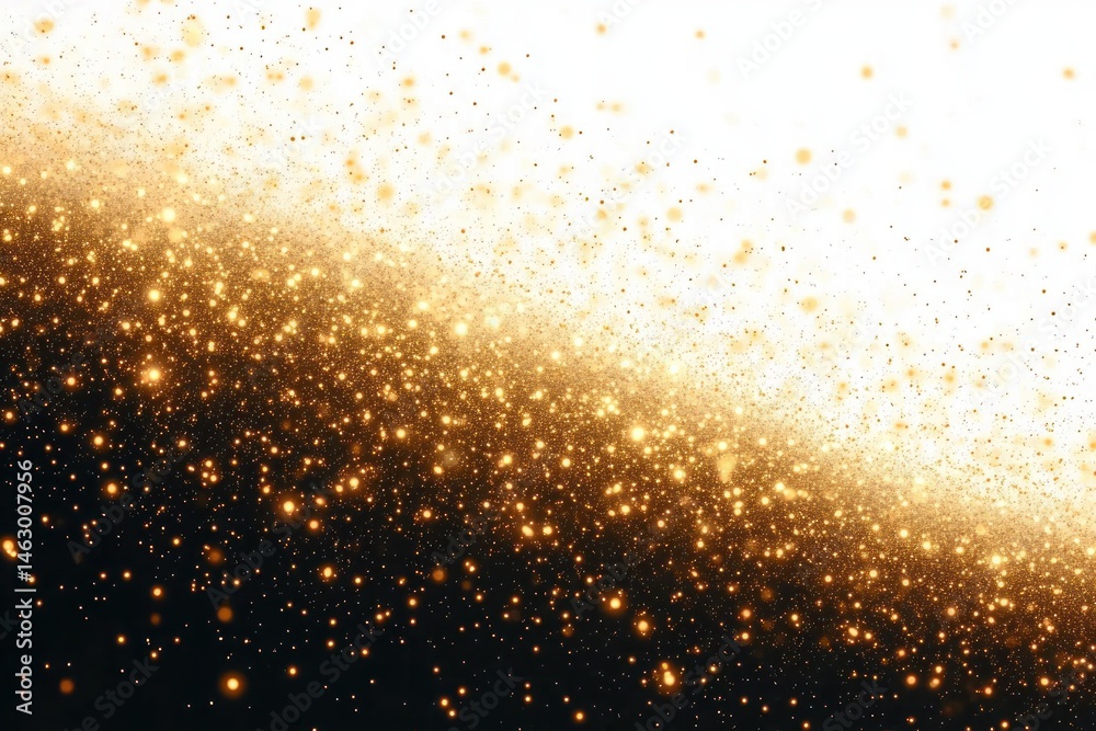 Glittering cascade of golden particles sparkling against a dark background, creating a magical and radiant atmosphere