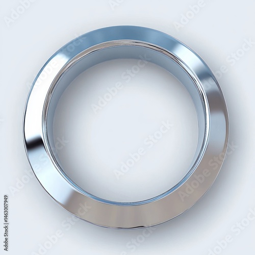 Shiny metallic circular ring with smooth reflective surface and polished edges isolated on light background