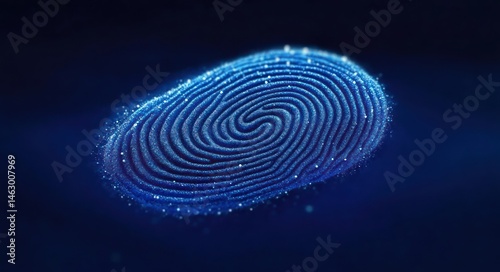 Obraz na płótnie Close-up of a glowing blue fingerprint with sparkling particles on a dark background evoking a sense of technology and security w salonie