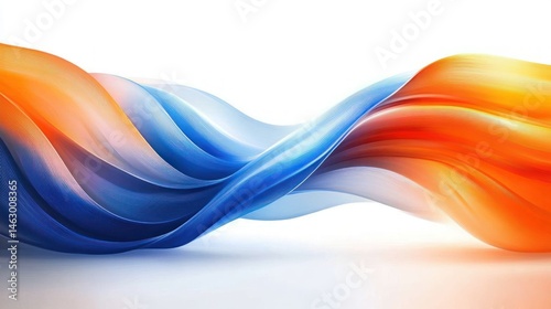 Obraz na płótnie Flowing abstract ribbon shapes intertwining with vibrant blue and orange gradients creating dynamic smooth waves on white background w salonie