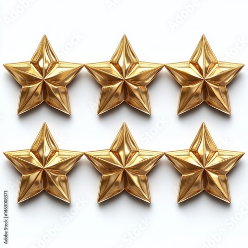 Obraz na płótnie Six shiny gold five-pointed stars arranged in two rows on a white background symbolizing excellence and achievement w salonie