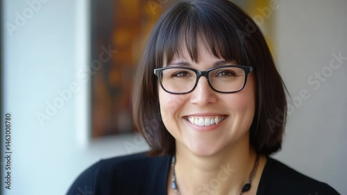 Attractive woman smiling with glasses portrait for professional headshot concept