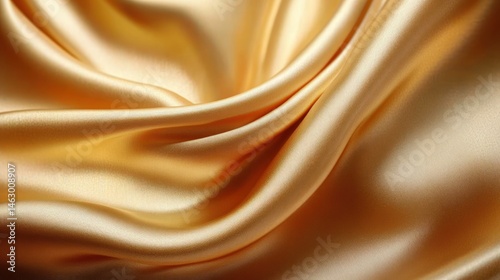 Smooth golden satin fabric with elegant waves and soft folds reflecting light creating a luxurious and silky texture