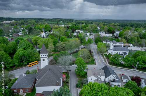 Aerial image of Hollis, New Hampshire in late spring 