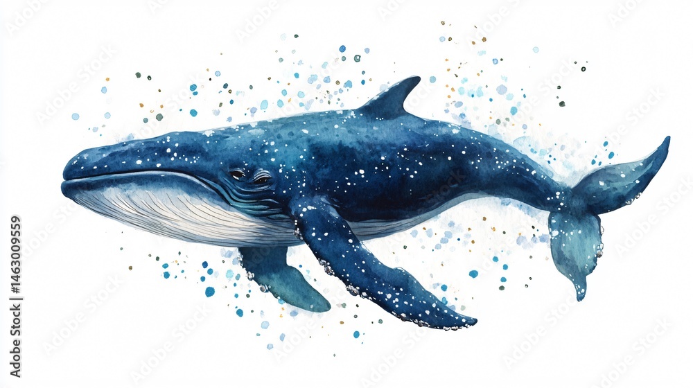 Fototapeta premium Vibrant Watercolor Whale Illustration for Creative Projects