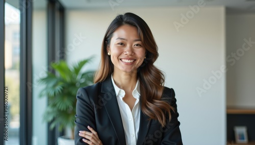 Free Download Confident businesswoman smiling in a modern office environment   - GFXLoad