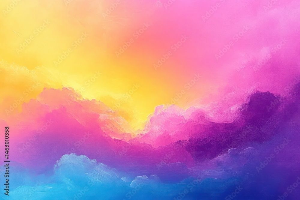 Vibrant gradient of colorful clouds blending from yellow and pink to purple and blue evoking a dreamy and serene atmosphere