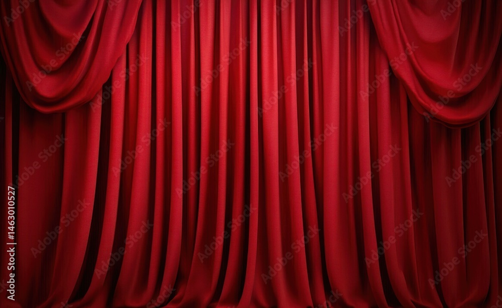 Rich red theater curtains closed tightly creating an elegant and dramatic atmosphere