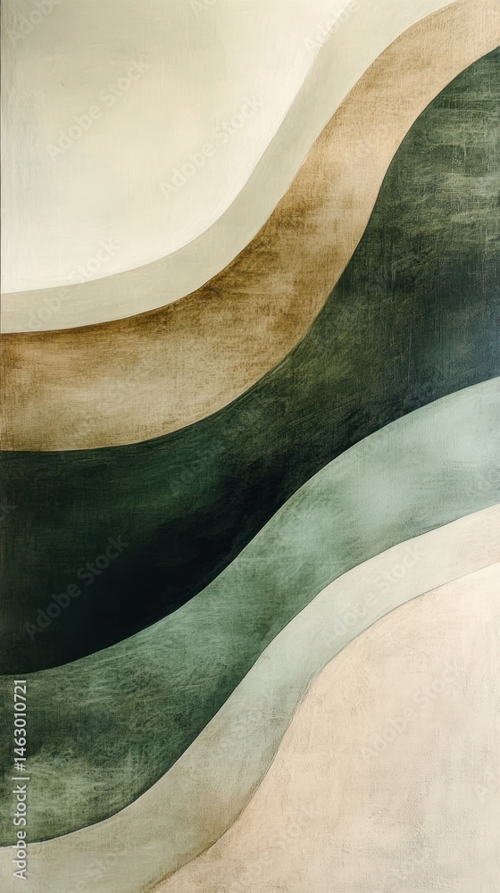 Abstract flow of curved, layered shapes in neutral and earthy tones creating a calming and organic visual effect