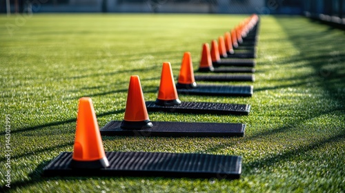 Wallpaper Mural Speed ladder and cones laid out on turf for athlete agility drills in a professional training zone Torontodigital.ca