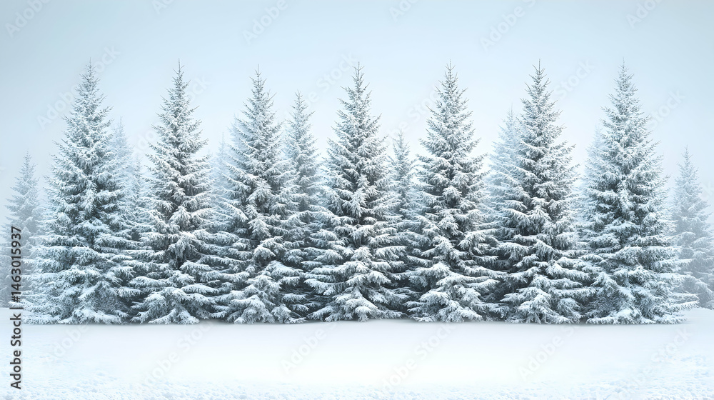 Fototapeta premium Snowy pine trees in a winter landscape