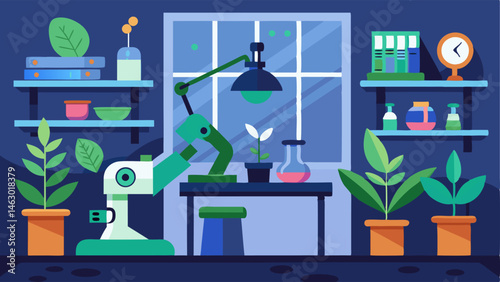 A room dedicated to the study of plant genetics with microscopes and scientific equipment laid out on lab tables.