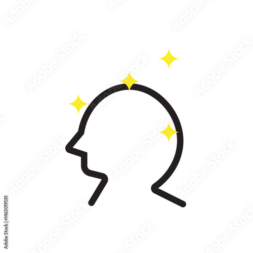 Human head profile with sparkles, symbolizing inspiration, creativity, or innovative thinking.