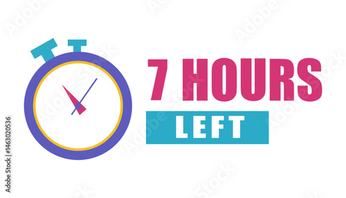 Timer countdown icon. Seven hours shown. Reminder clock image. Vector alert.