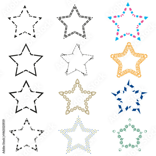 Star frame set. Colorful dotted pattern. Ornate border detail. Vector illustration.