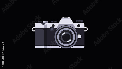 Vintage Camera Illustration_Retro Photography_Black Background_Classic SLR Design_Film Camera Aesthetic_Photography Equipment_Camera Icon_Analog Photography Art