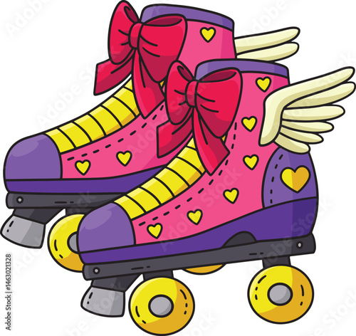 Roller Skates for Girls Wings Cartoon Colored Clipart 