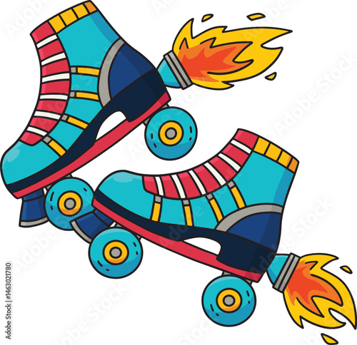 Roller Skate with Rockets Cartoon Colored Clipart 