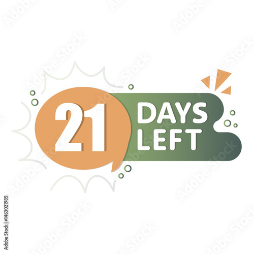 Obraz na płótnie 21 days countdown. Rounded speech bubble. Orange green contrast. Vector reminder label. w salonie