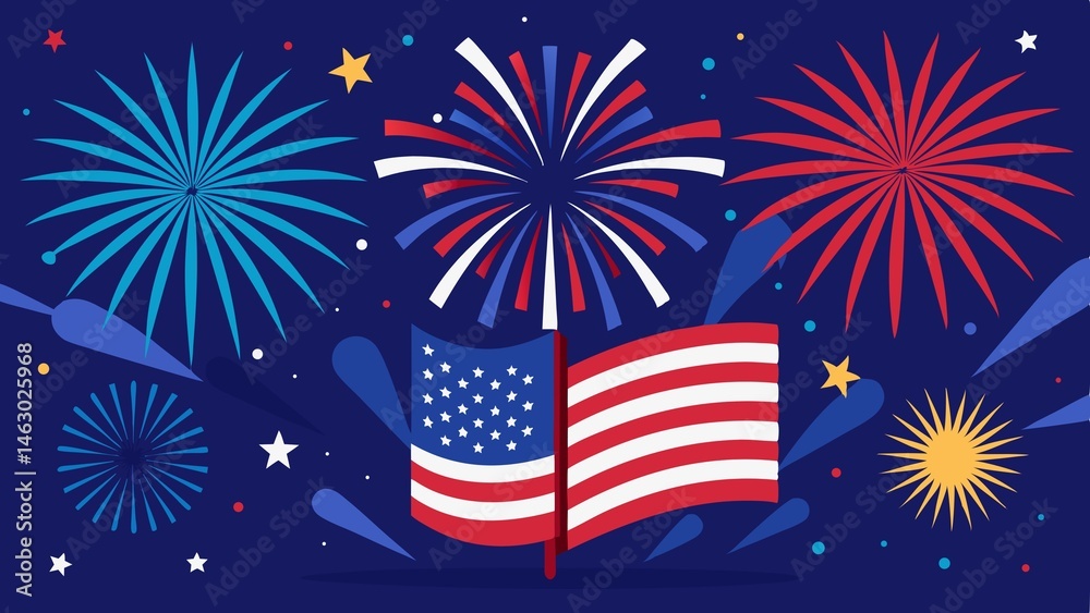 Obraz premium colorful fireworks, american flag, usa independence day.