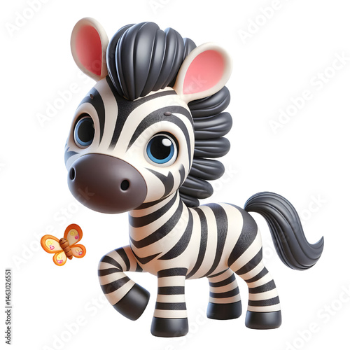 Cute 3d zebra isolated on white background
