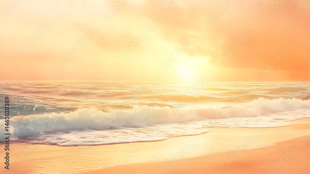Fototapeta premium A beautiful beach scene with a bright orange and pink sky