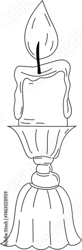Melted tall candle sketch in outline style for vintage ambiance
