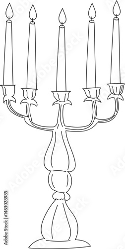 Decorative candelabra with multiple candles in line art