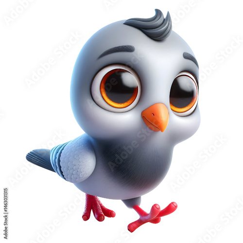 Cute 3d pigeon isolated on white background