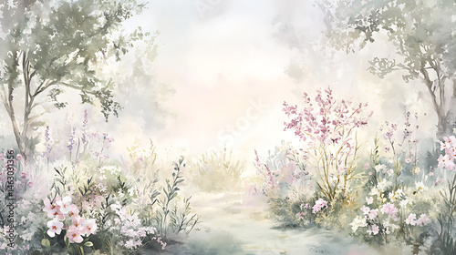 A painting of a forest with a path through it