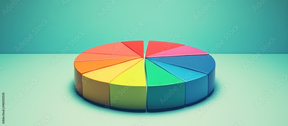 Obraz premium Vibrant Multi-Colored Pie Chart Representation on Gradient Teal Background