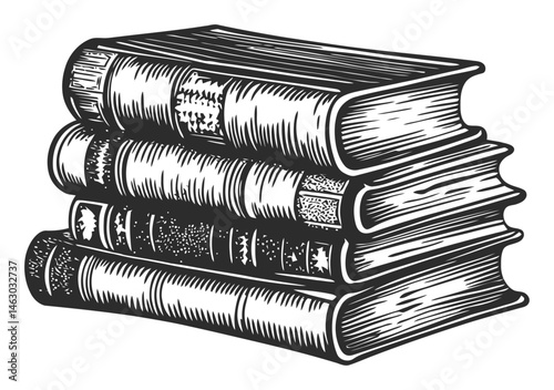 Vintage Style Stack of Old Books in Black and White Vector Art