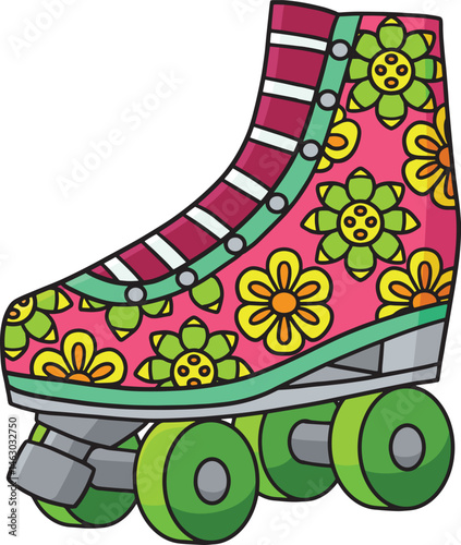 Roller Skates with Flower Prints Cartoon Clipart 