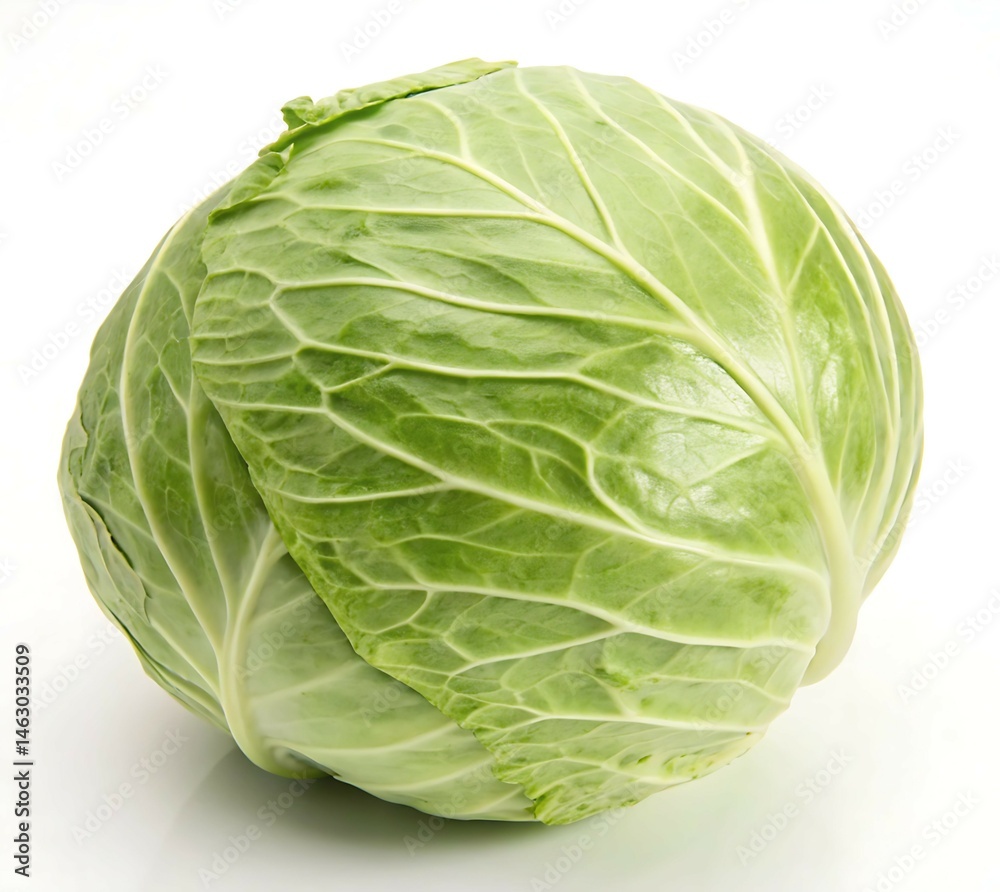 Single Whole Head of Fresh Green Savoy Cabbage with Distinctly Crinkled Leaves, Isolated on a Bright White Background Single Whole Head of Fresh Green Savoy Cabbage with Distinctly Crinkled Leaves, Isolated on a Bright White Background